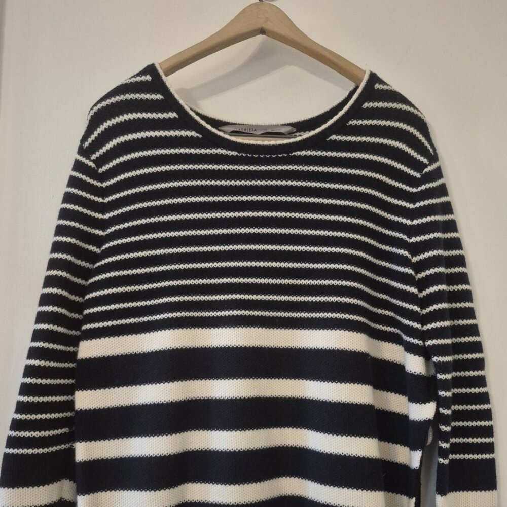 Athleta Oversized Merino Wool Blend Sweater XS Coastal Grandmother Nautical Cozy